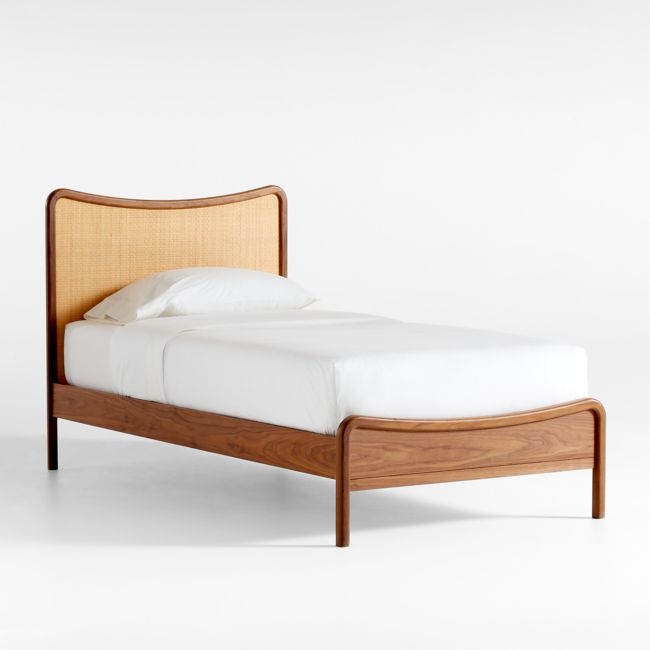 Rainey Walnut Wood and Natural Cane Kids Twin Bed - Image 0