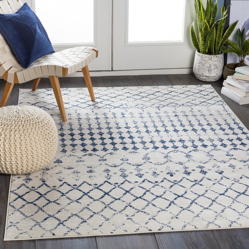 Warlick Dark Blue & White Rug, 7'10" x 10' - Image 3