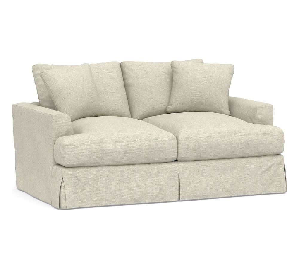 Sullivan Fin Arm Slipcovered Deep Seat Loveseat 71", Down Blend Wrapped Cushions, Performance Heathered Basketweave Alabaster White - Image 0