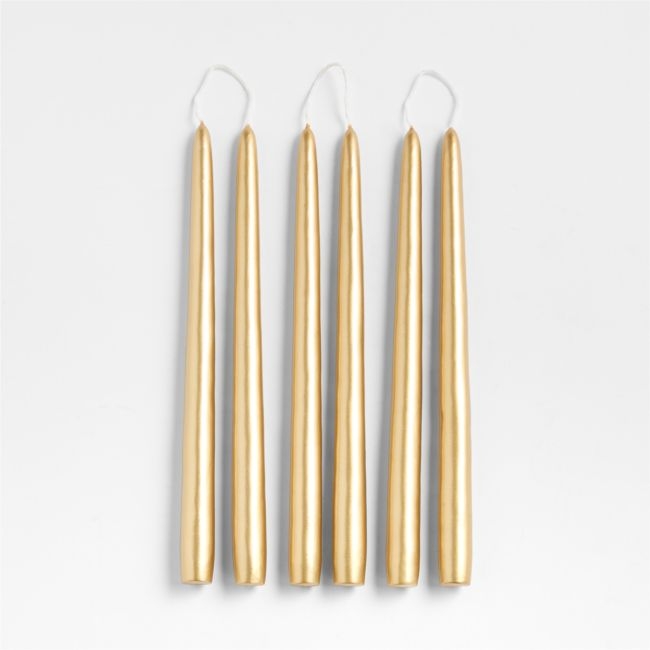 Metallic Gold 12" Dipped Taper Candle, Set of 6 - Image 0
