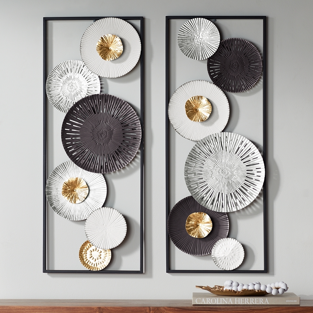 Selke 35 1/2" Black White 2-Piece Metal Wall Art Set - Image 0