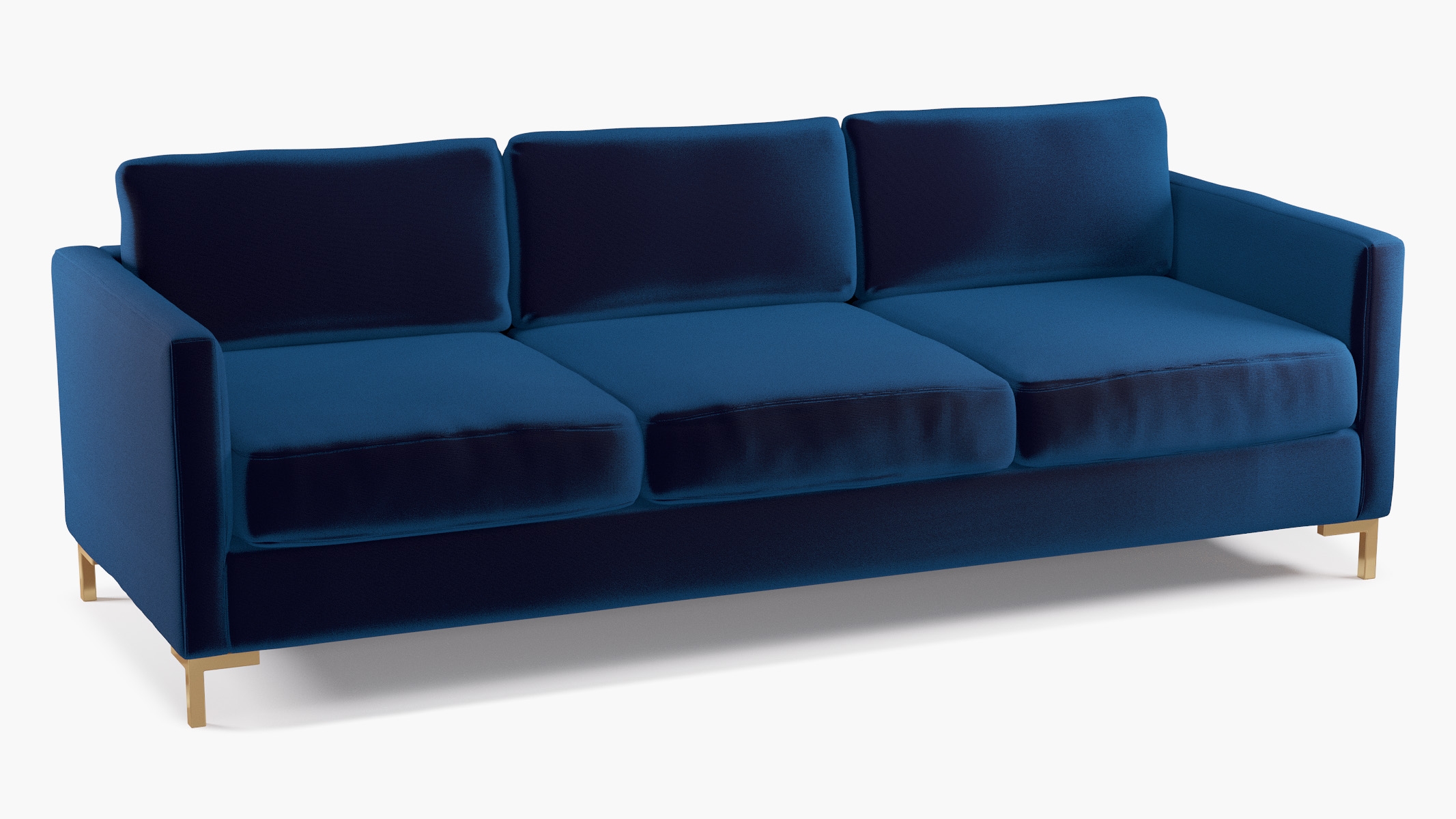 Modern Sofa, Cobalt Performance Plush Velvet, Brass L Leg - Image 1