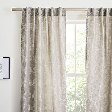 Linear Lattice Jacquard Curtain, Fossil Gray, 48"x96" - Image 3