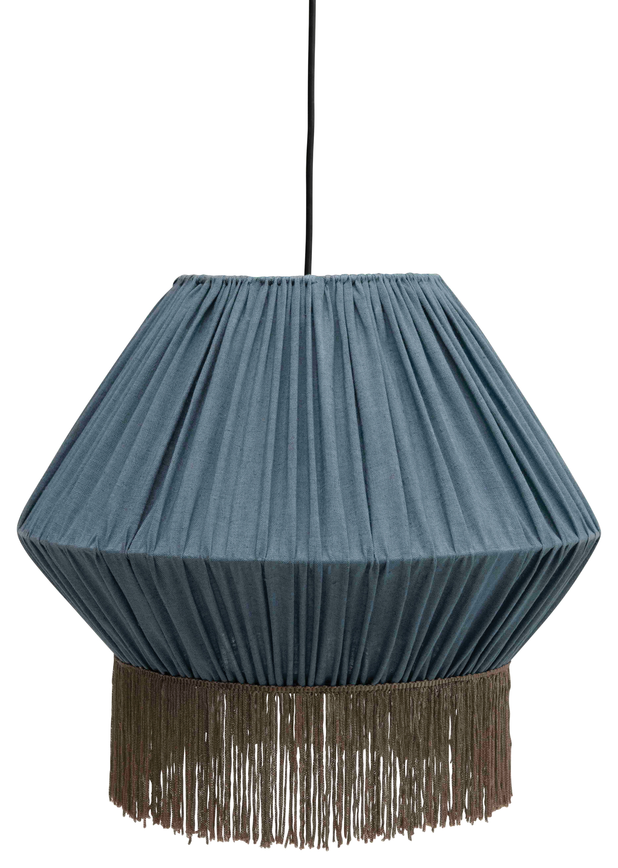 17.5" Round Gathered Cotton Pendant Light with Fringe & 6' Cord (Hardwire Only) - Image 0