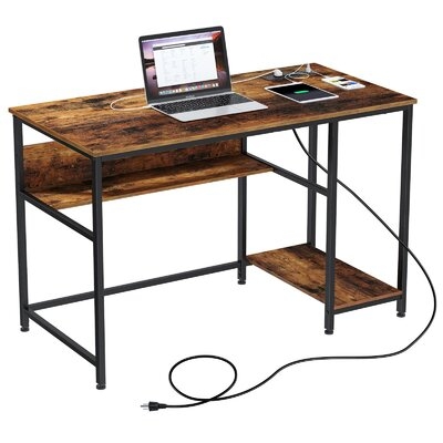 Inbox Zero Computer Desk With Power Outlet And Storage Shelf - Image 0