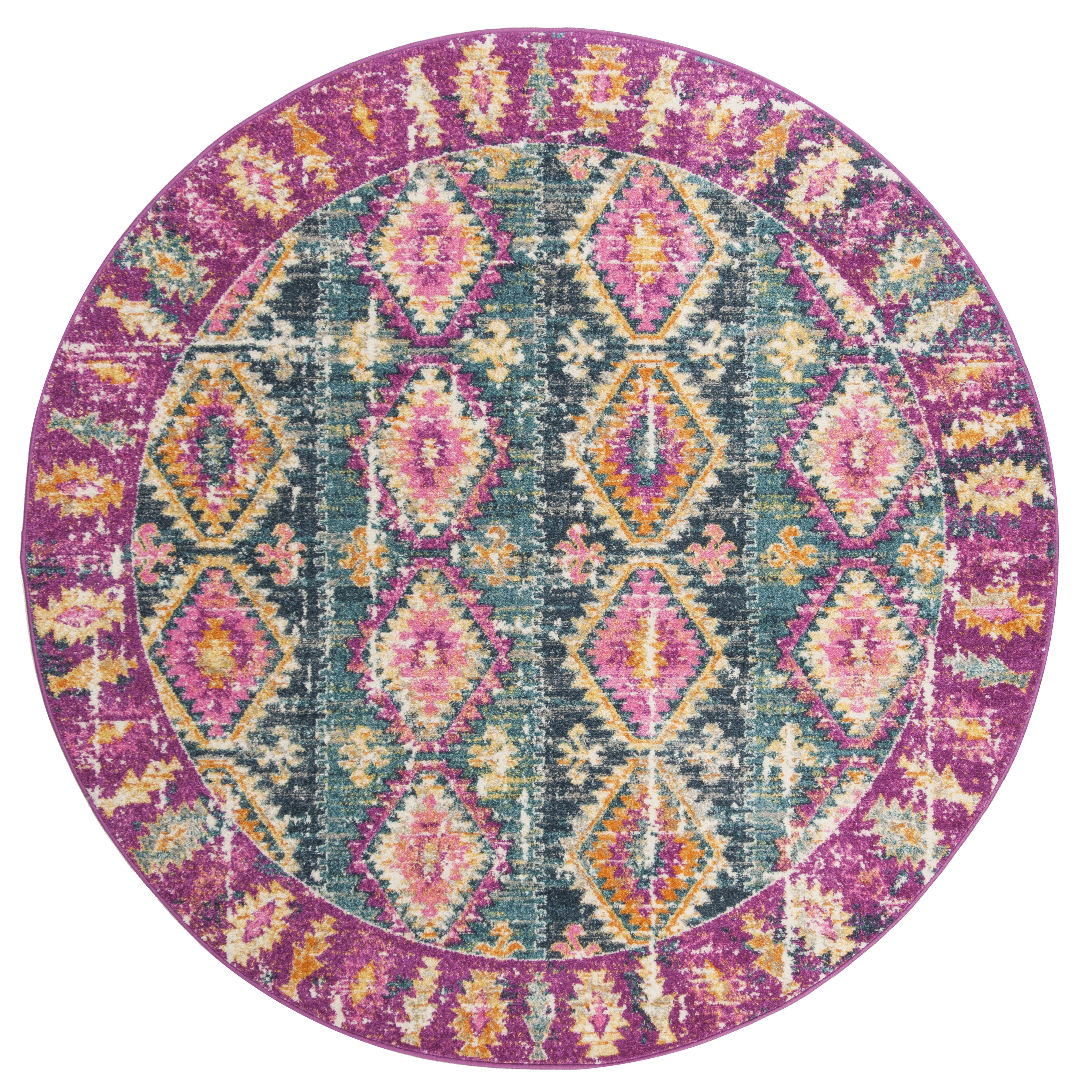 Arlo Home Woven Area Rug, MAD129F, Fuchsia/Blue,  6' 7" X 6' 7" Round - Image 0