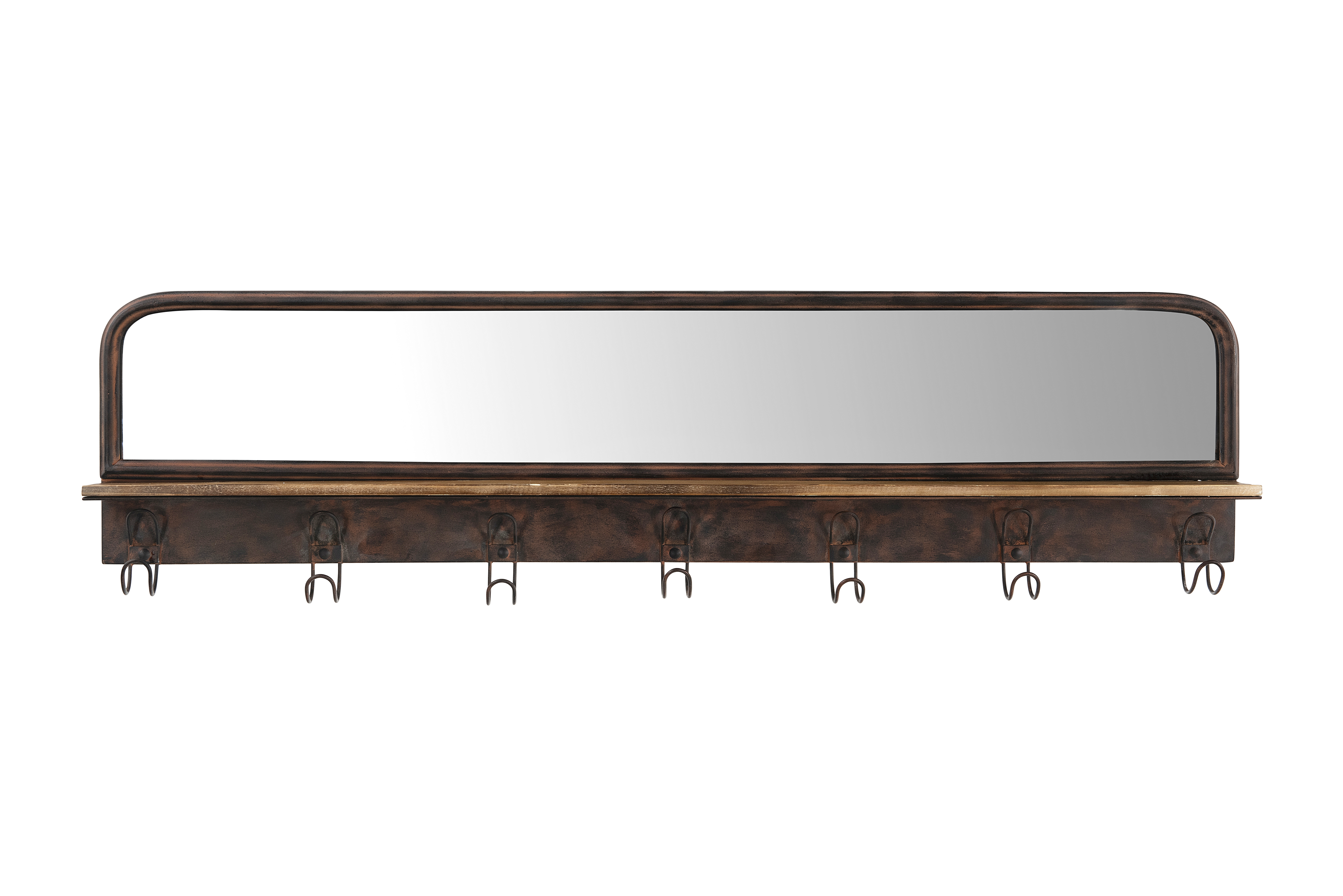 39.5" Metal Wall Mirror with Wood Shelf & 7 Hooks - Image 0