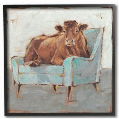'Brown Bull on A Blue Couch' Print - Image 0