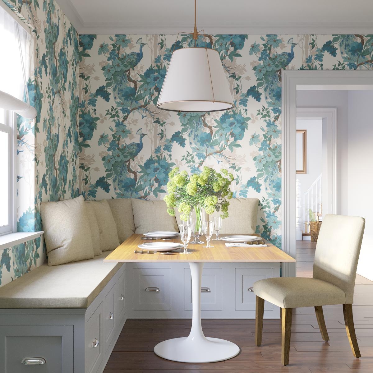 Traditional Wallpaper, Turquoise Peacock Park - Image 2