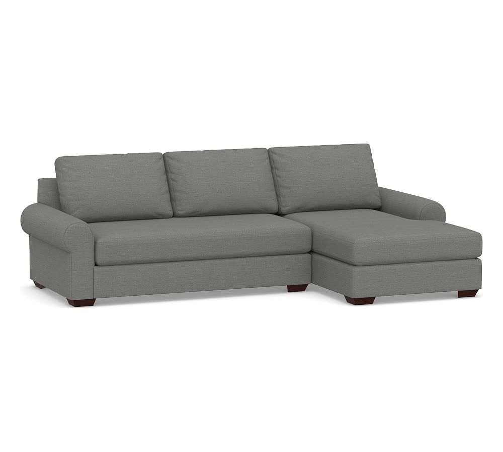 Big Sur Roll Arm Upholstered Left Arm Loveseat with Chaise Sectional and Bench Cushion, Down Blend Wrapped Cushions, Basketweave Slub Charcoal - Image 0