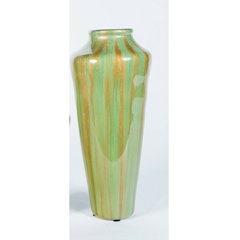 Prima Design Source Palm Leaf Tapered Hand Blown Glass Vase Size: 16" H x 8" W x 8" D - Image 0