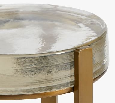 Cori 10" Round Accent Table, Recycled Clear Glass Top & Brass Base - Image 1