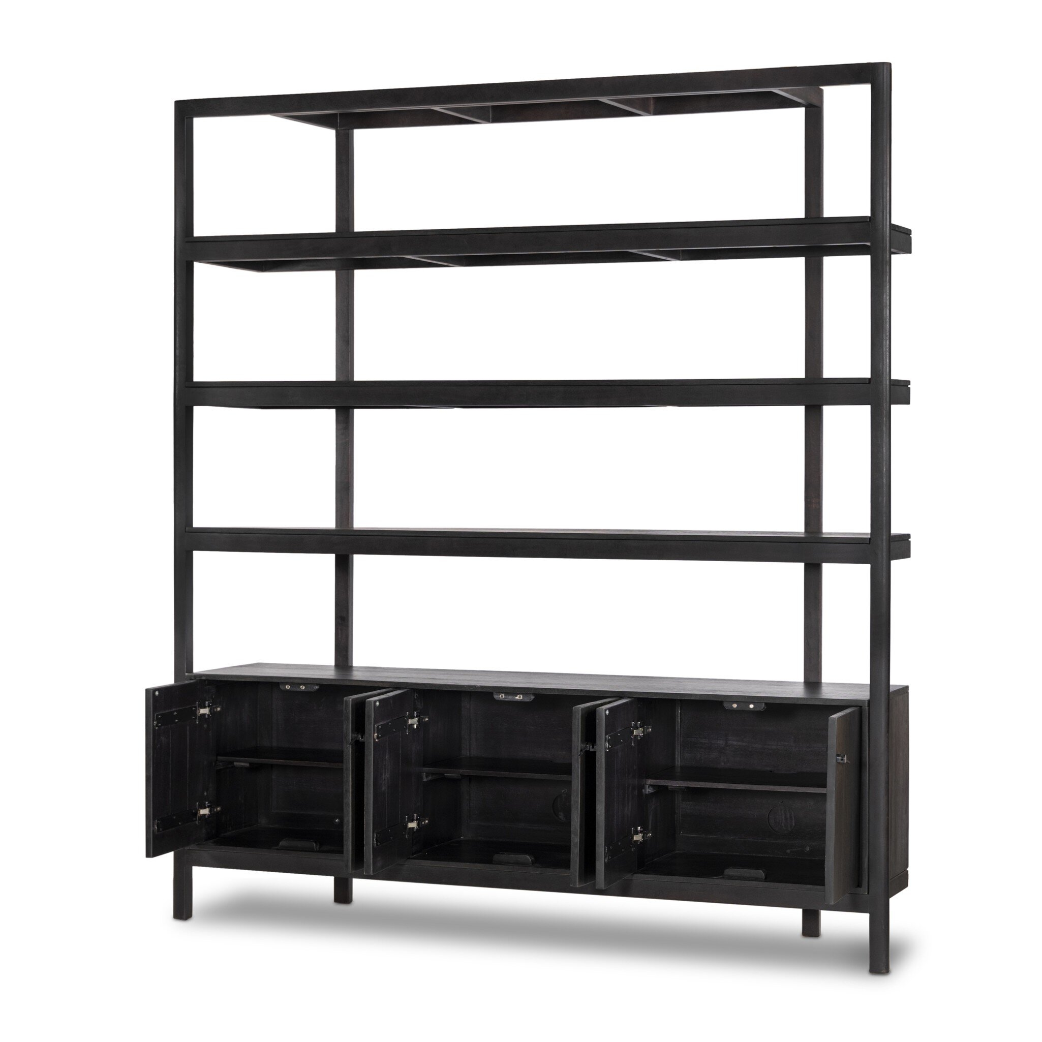 Reza Wide Bookcase - Worn Black Acacia - Image 7