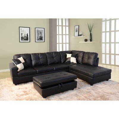Russ 103.5" Wide Faux Leather Sofa & Chaise with Ottoman - Image 0