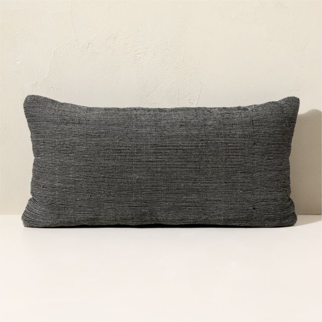 Alec Black Textured Striped Outdoor Throw Pillow 24"x12" - Image 0