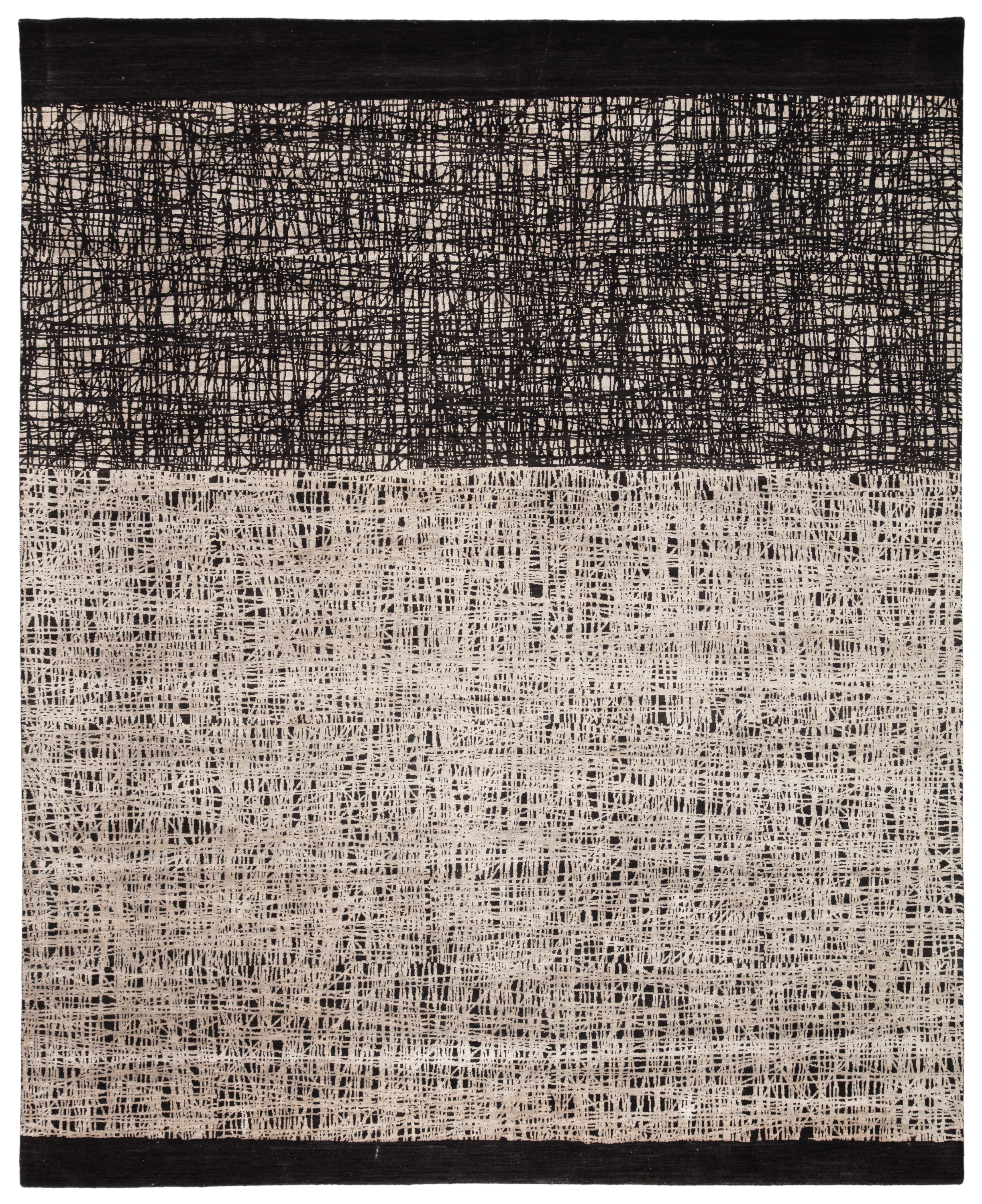 Kavi by Kuros Cinco Hand-Knotted Abstract Black/ Beige Area Rug (10'X14') - Image 0