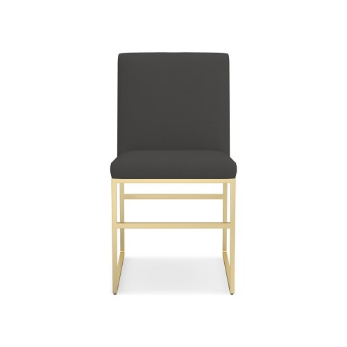 Lancaster Dining Side Chair, Performance Linen Blend, Graphite, Antique Brass - Image 0