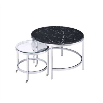 Nested Cocktail Table, Clear Glass, Faux Black Marble - Image 0