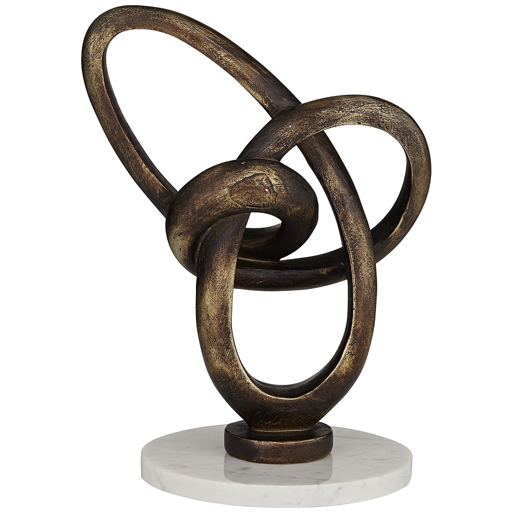 Twist Abstract Marble Sculpture, Bronze & White, 8.5" - Image 0