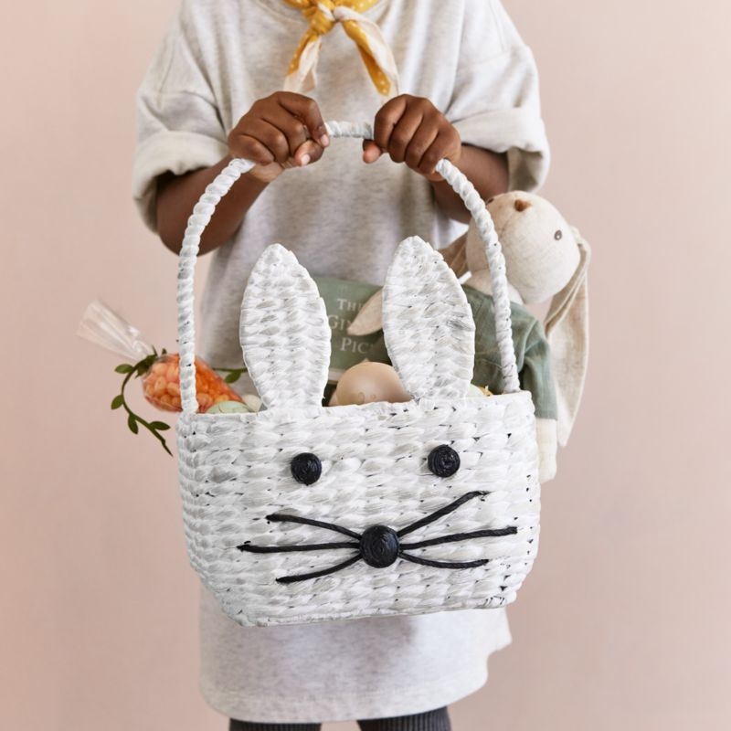 White Woven Bunny Kids Easter Basket - Image 1