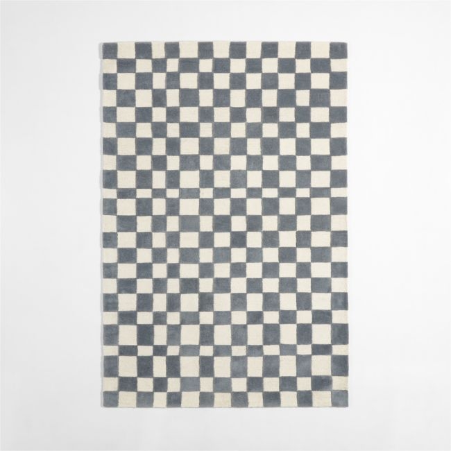 Imperfect Checkerboard Wool Smoke Blue Kids Area Rug 6'x9' - Image 0
