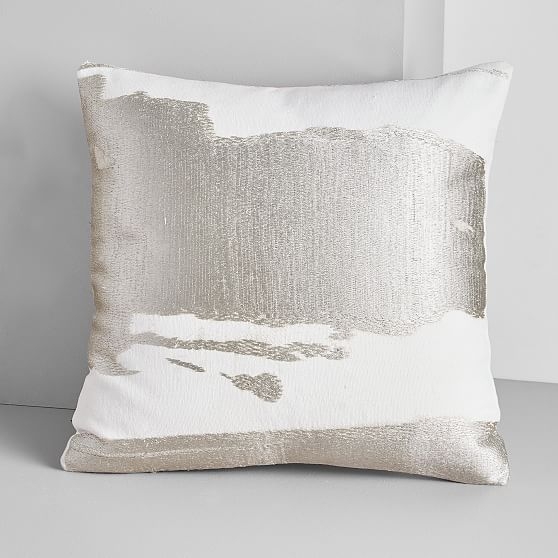 Ink Abstract Pillow Cover with Down Insert, Platinum, 20"x20" - Image 0