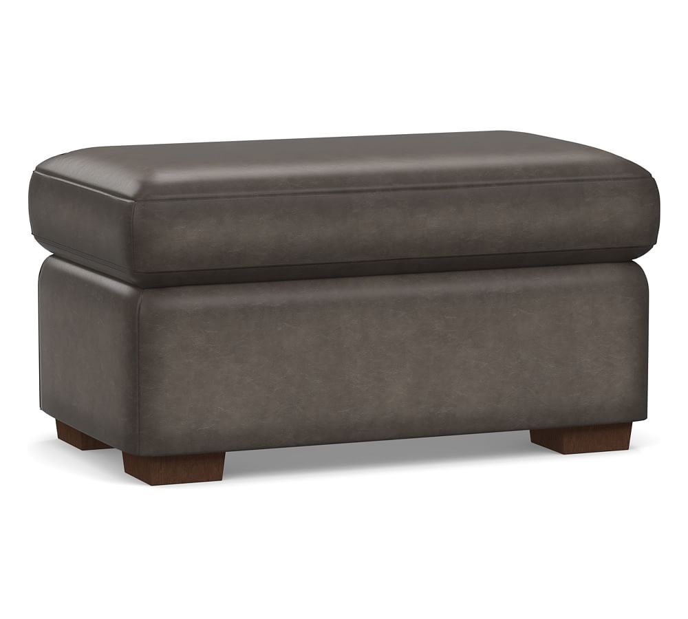 Shasta Square Arm Leather Ottoman, Polyester Wrapped Cushions, Burnished Wolf Gray - Image 0