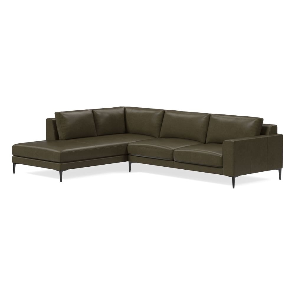 Harper Sectional Set 08: Right Arm Arm 75" Sofa, Left Arm Terminal Chaise, Poly, Saddle Leather, Slate, Antique Bronze - Image 0