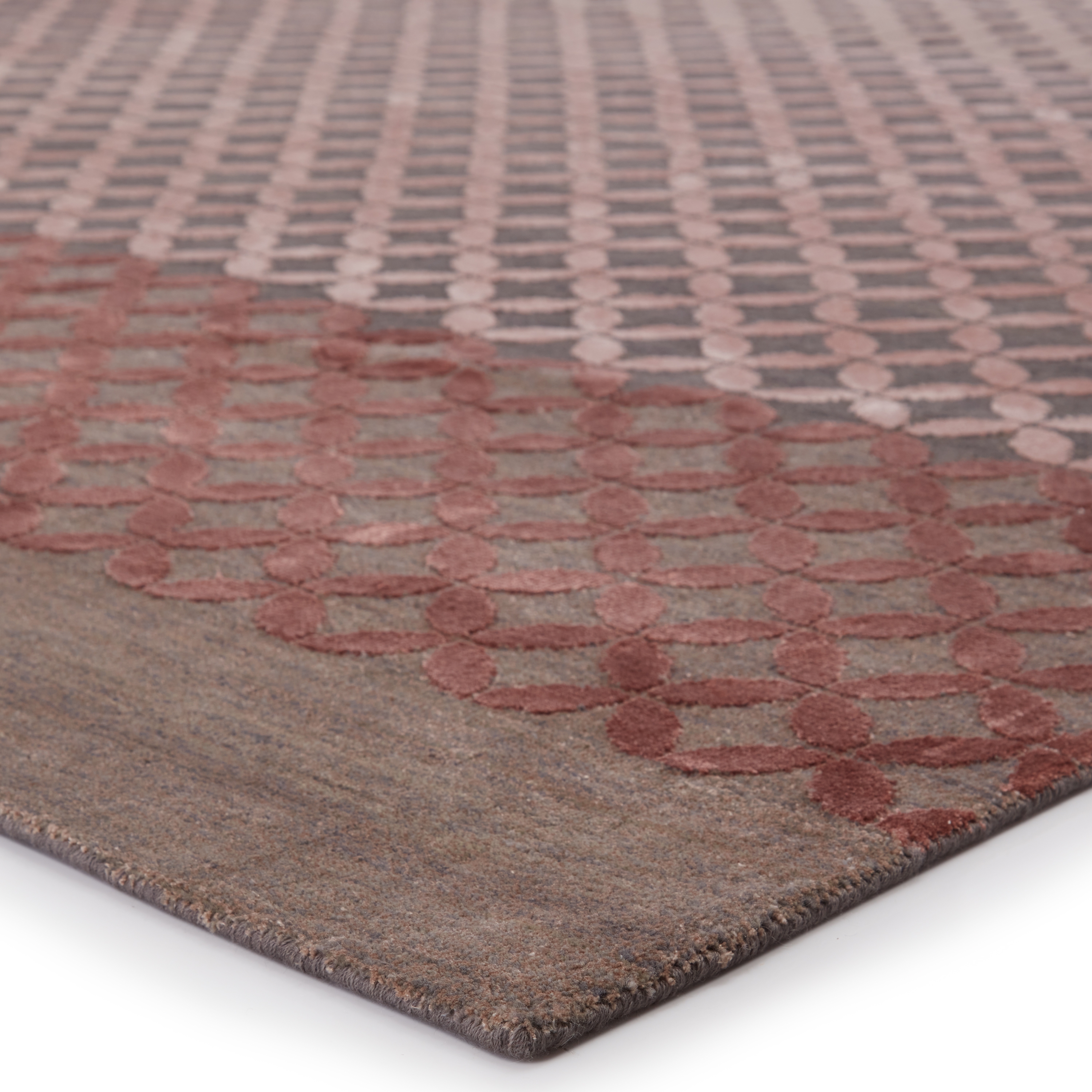 Kavi by Brumoso Hand-Knotted Trellis Gray/ Pink Area Rug (10'X14') - Image 1