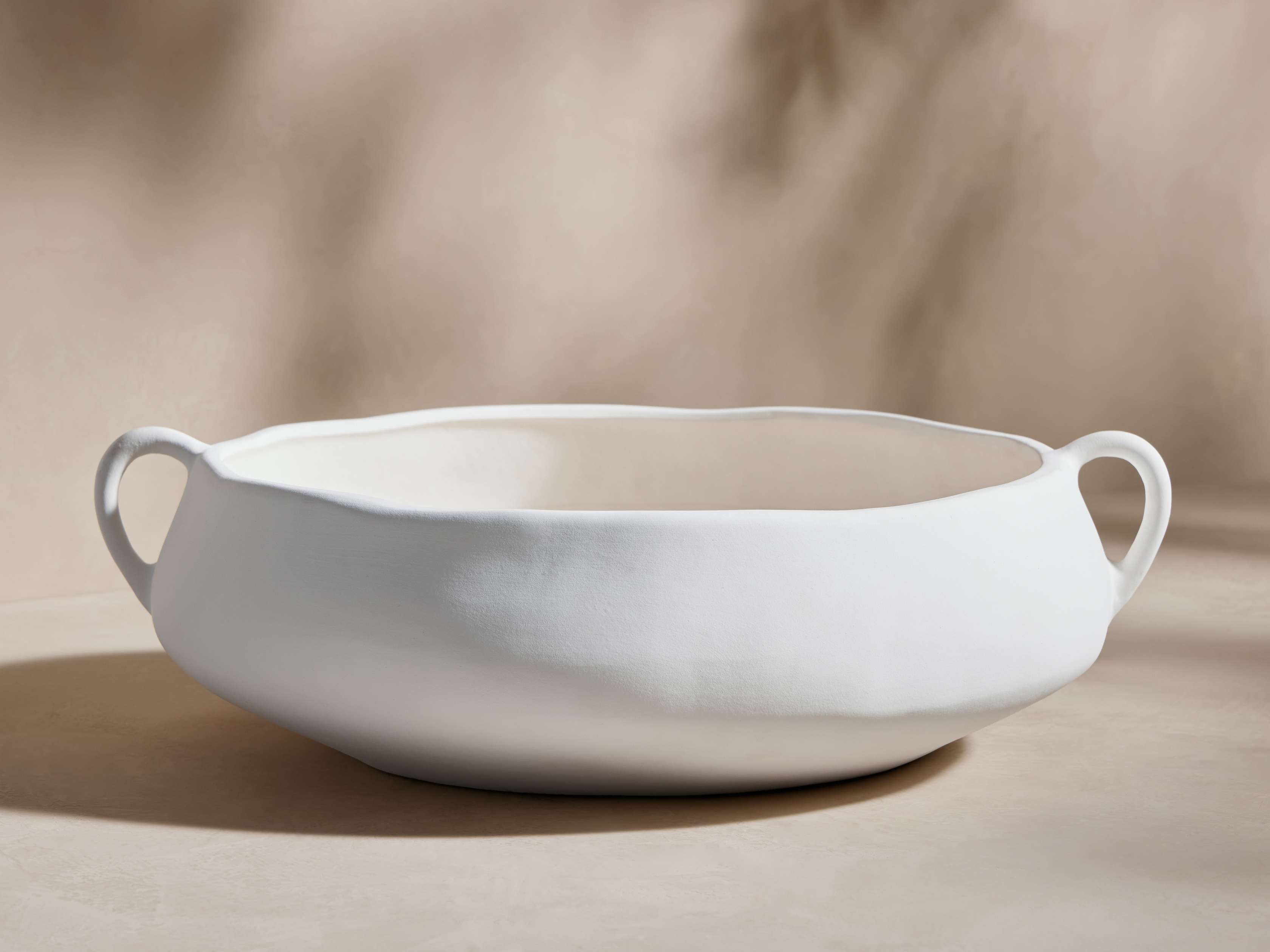 Calixta Oval Handled Low Bowl in Ceramic White - Image 0