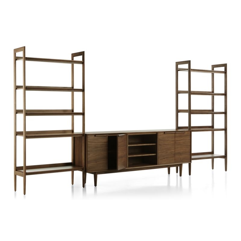 Tate Walnut 80" Storage Media Console with 2 Wide Bookcases - Image 2
