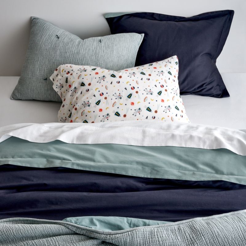 Aire Blue Crinkle Hand-Quilted Kids Pillow Sham - Image 1