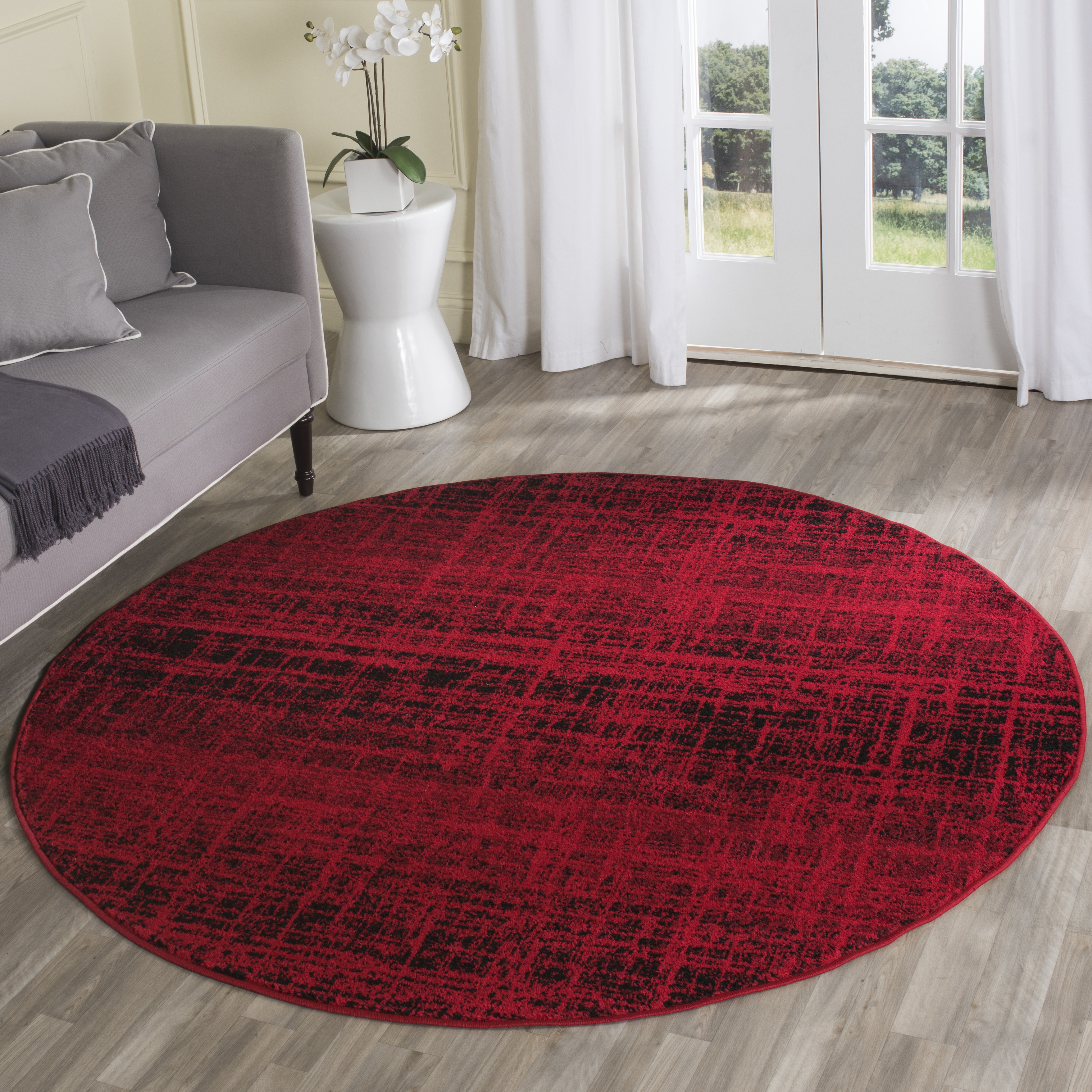Arlo Home Woven Area Rug, ADR116F, Red/Black,  6' X 6' Round - Image 1