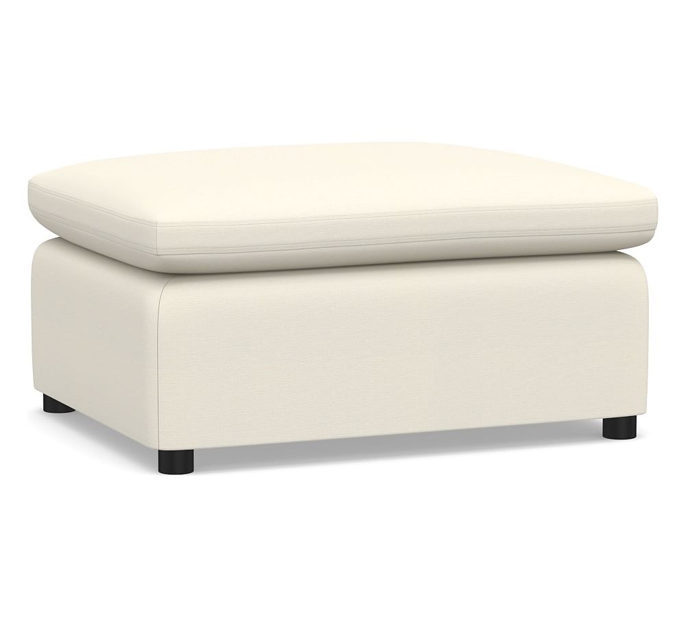 Bolinas Upholstered Ottoman, Down Blend Wrapped Cushions, Textured Twill Ivory - Image 0