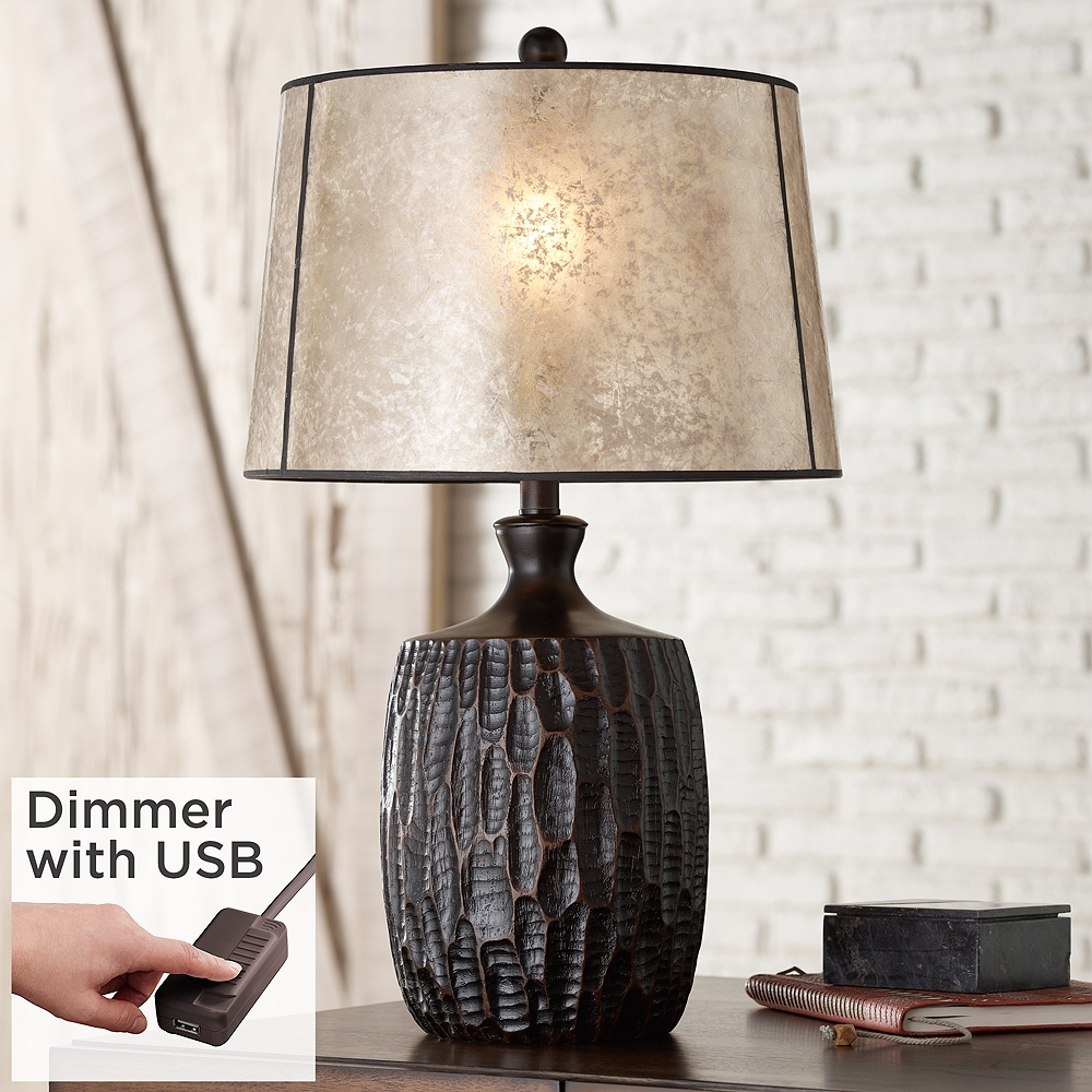 Franklin Iron Works Lynch Rustic Lamp with Mica Shade and USB Cord Dimmer - Image 0