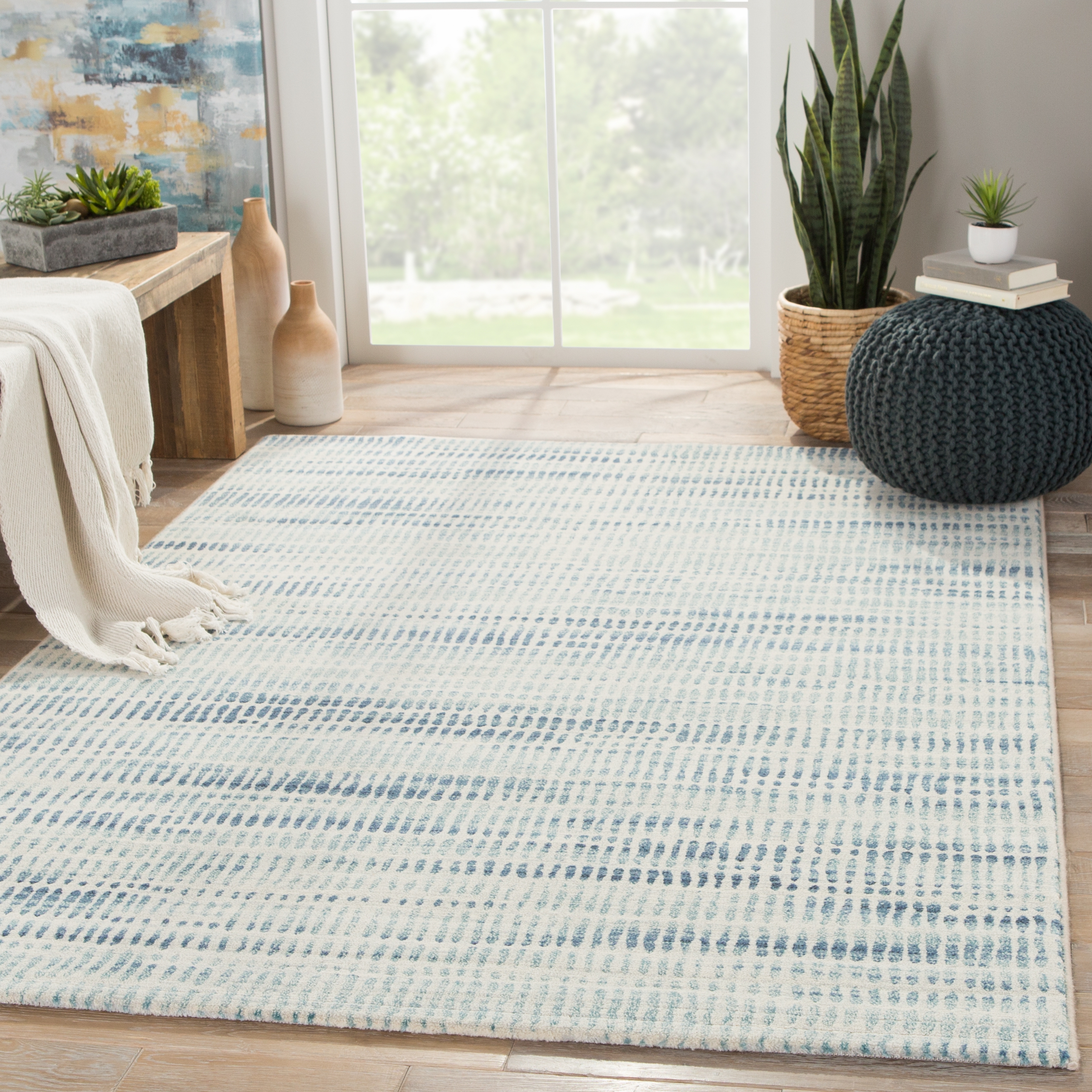 Escape Abstract Blue/ White Area Rug (5'3" X 7'6") - Image 4