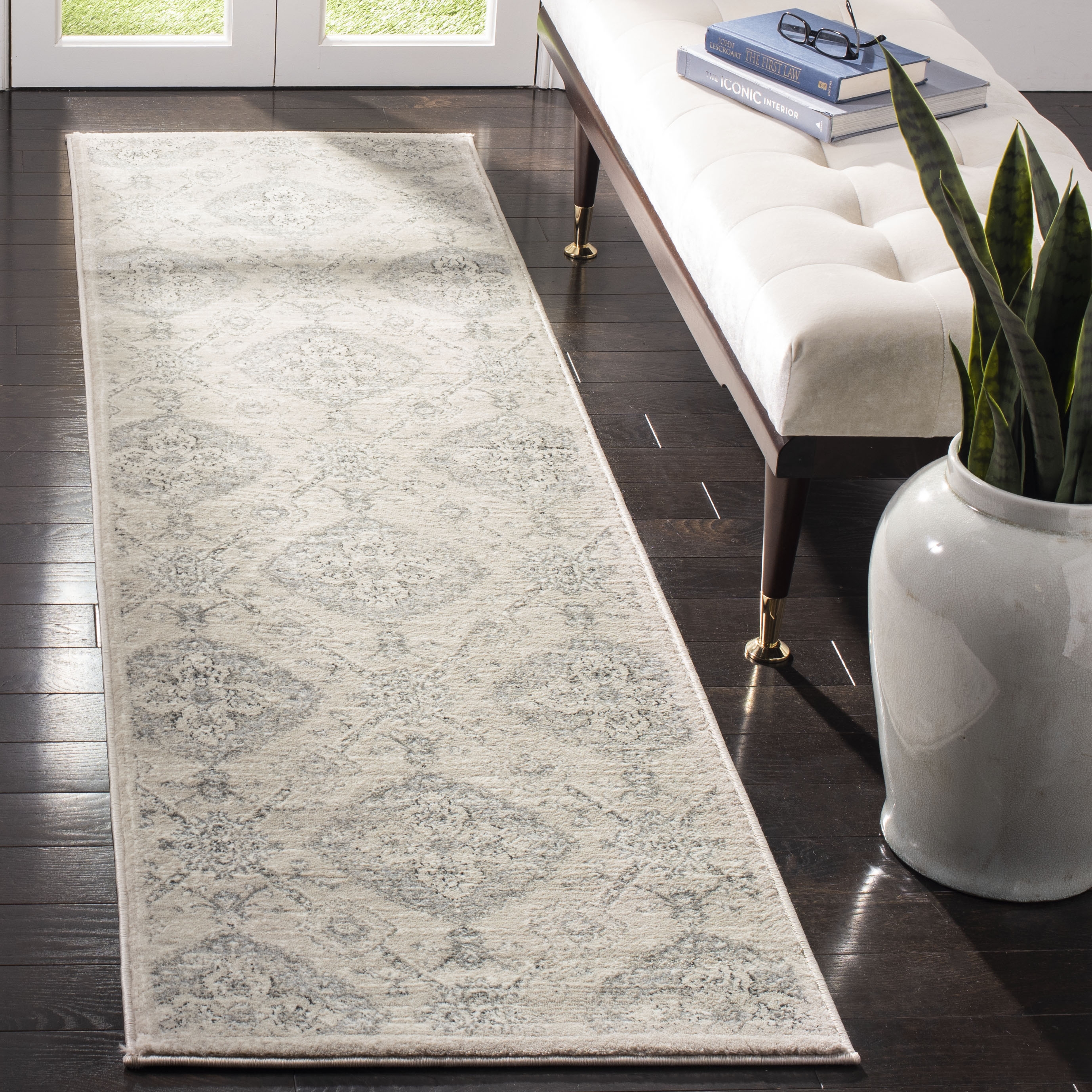 Arlo Home Woven Area Rug, CNG623B, Taupe/Light Blue,  2' 3" X 8' - Image 1