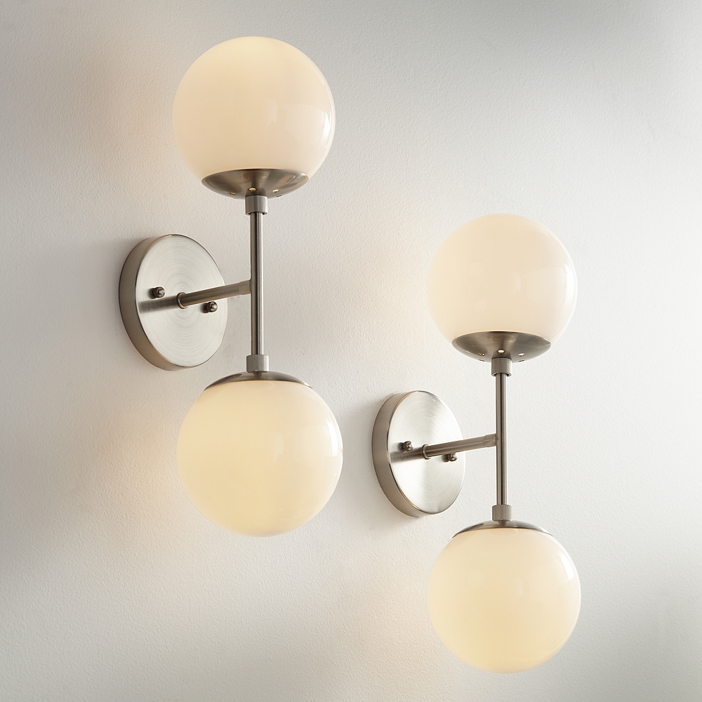 Possini Euro Oso 17 3/4" High Opal Glass and Nickel Sconces Set of 2 - Image 0