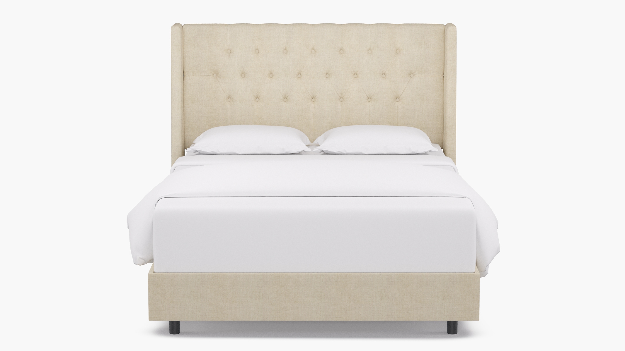 Tufted Wingback Bed, Talc Linen, Queen - Image 1