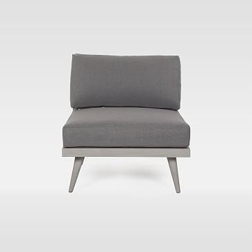 Teak Wood Base Outdoor Lounge Chair, Gray - Image 1