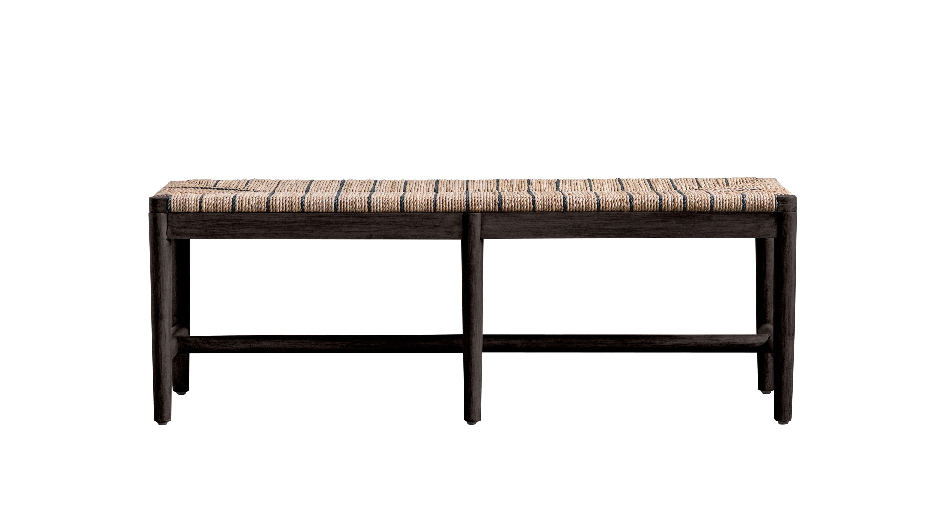 Mango Wood Bench with Brown & Black Woven Rope Seat - Image 0