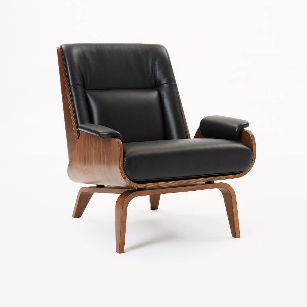 Paulo Bent Lounge Chair, Parc Leather, Black - Image 0