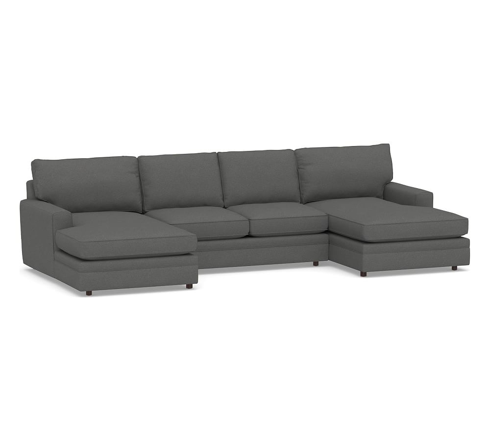 Pearce Square Arm Upholstered U-Double Chaise Loveseat Sectional, Down Blend Wrapped Cushions, Park Weave Charcoal - Image 0