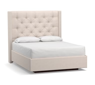 Harper Tufted Upholstered Tall Headboard with Footboard Storage Platform Bed &amp; Pewter Nailheads, California King, Twill Cream - Image 3
