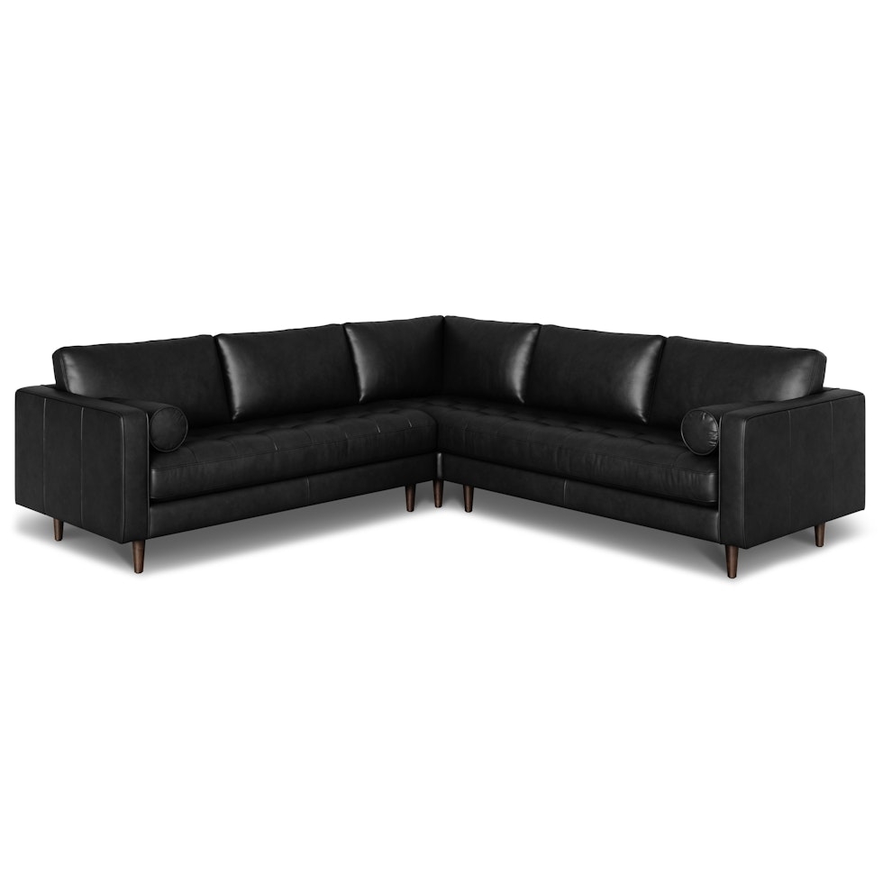 Sven 107" Tufted Leather Corner Sectional - Oxford Black - Image 0