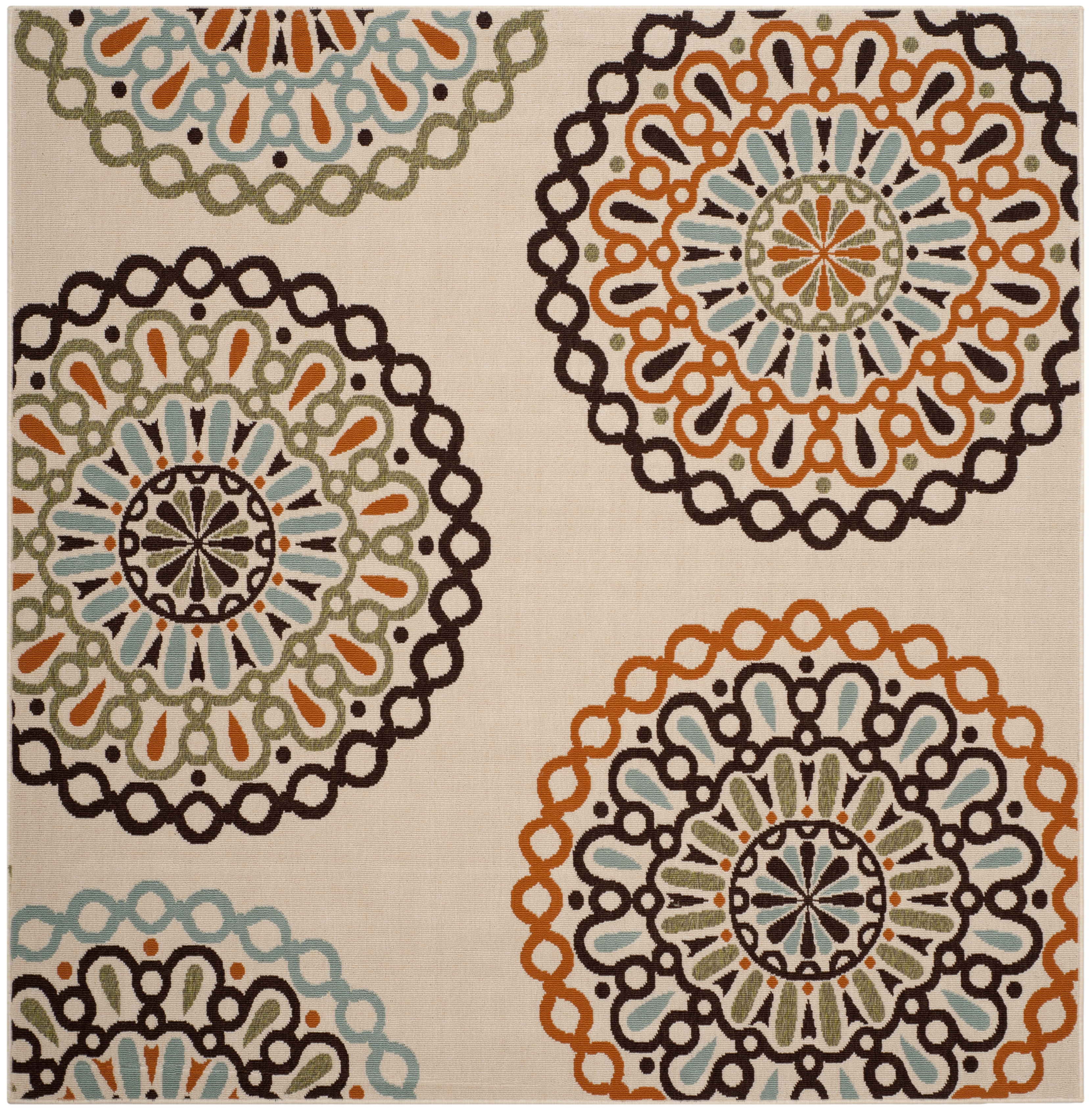 Arlo Home Indoor/Outdoor Woven Area Rug, VER092-0715, Cream/Terracotta,  6' 7" X 6' 7" Square - Image 0