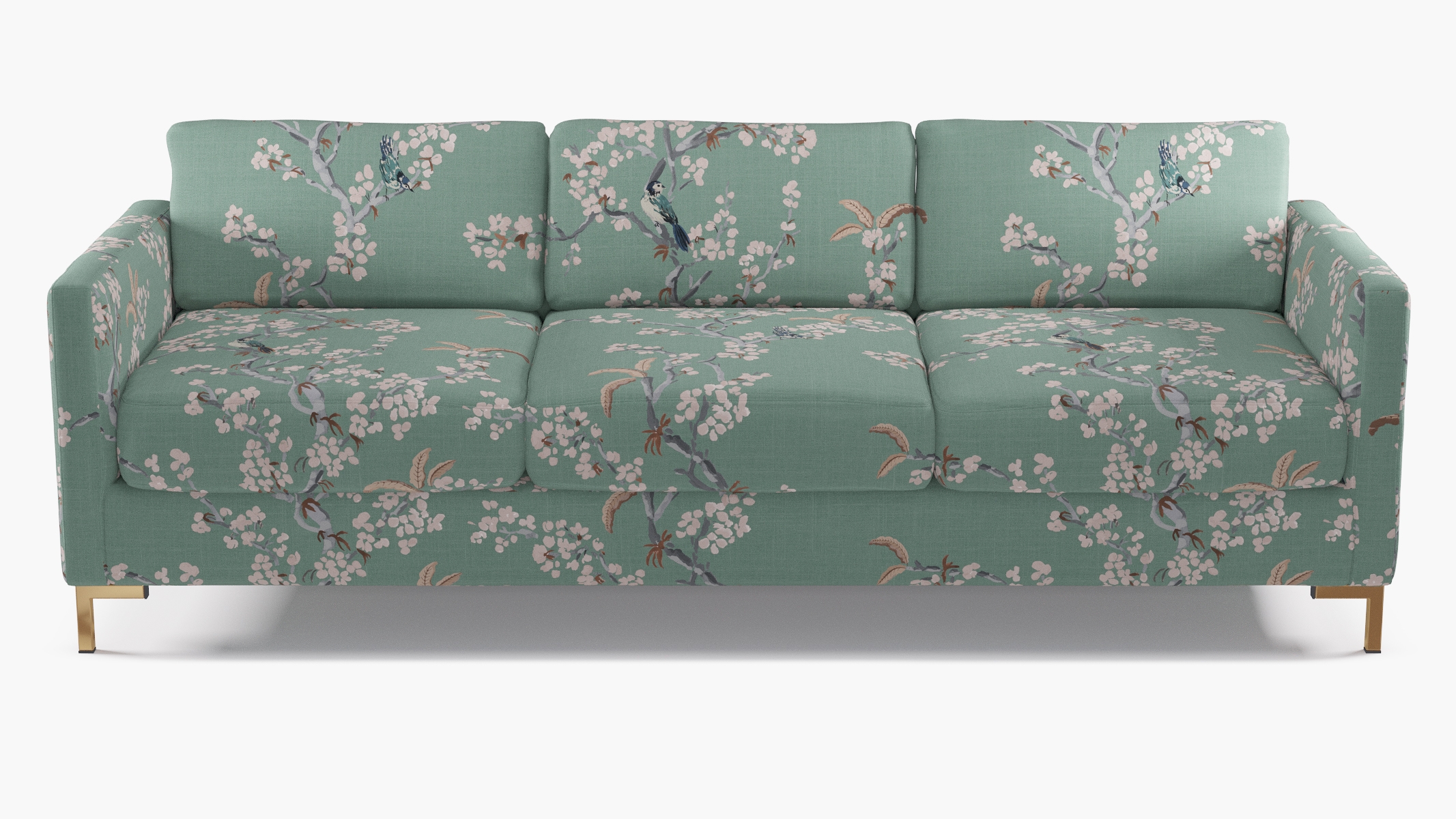 Modern Sofa, Mint Cherry Blossom, Brass - Image 0