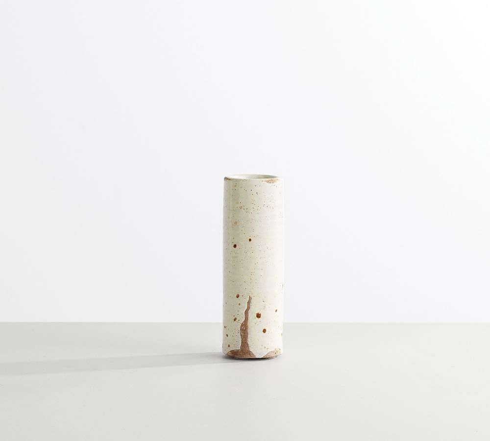 Terra Cotta Speckled Vase, White, Bud, 6"H - Image 0