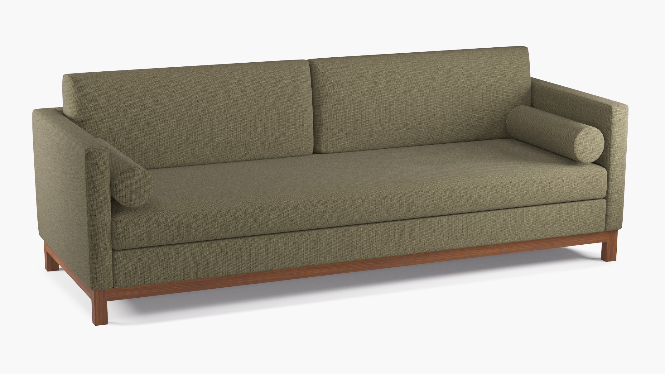 Tailored Tuxedo Sofa, Olive Everyday Linen, Walnut Wood Rail - Image 1