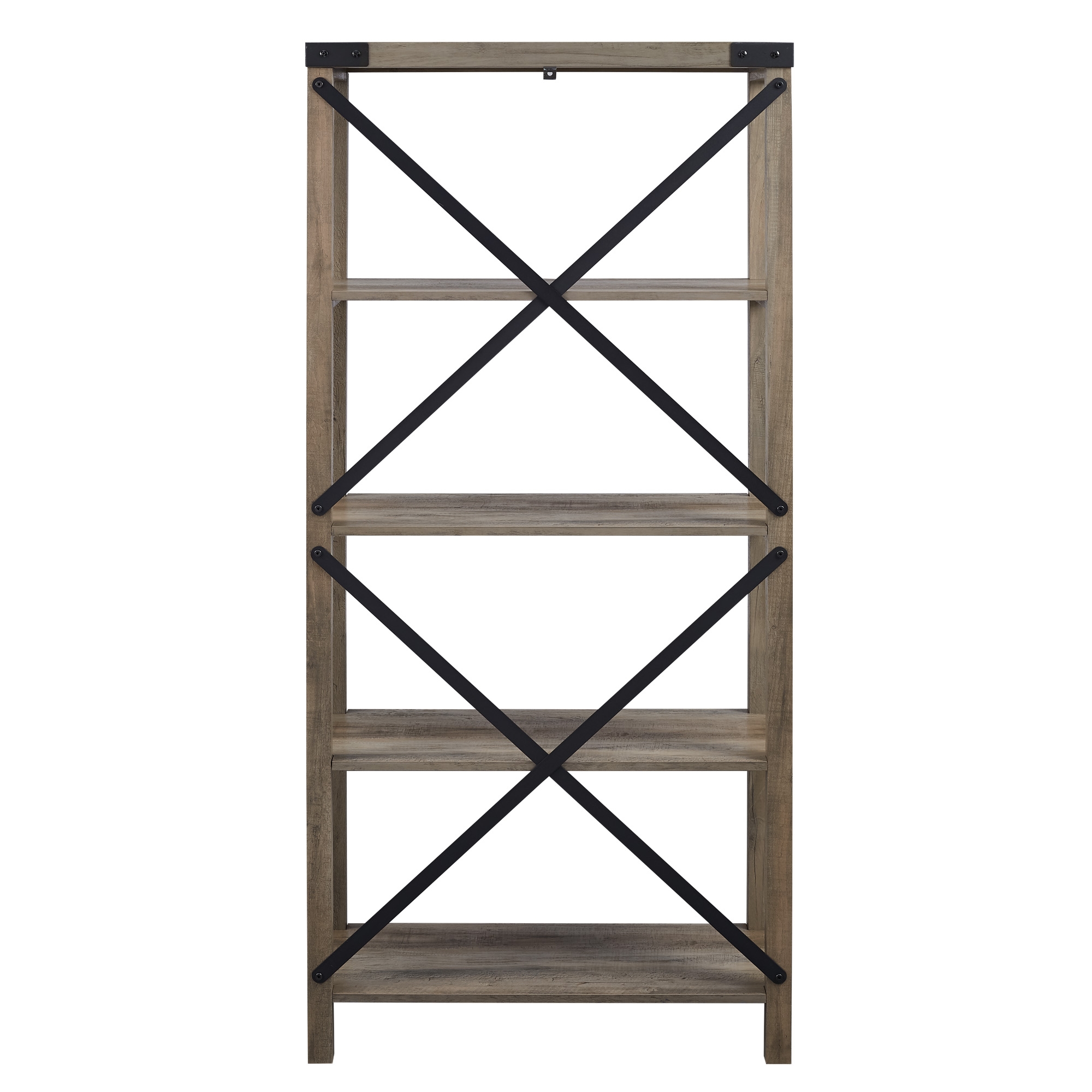 64" Farmhouse Metal X Bookshelf - Grey Wash - Image 3